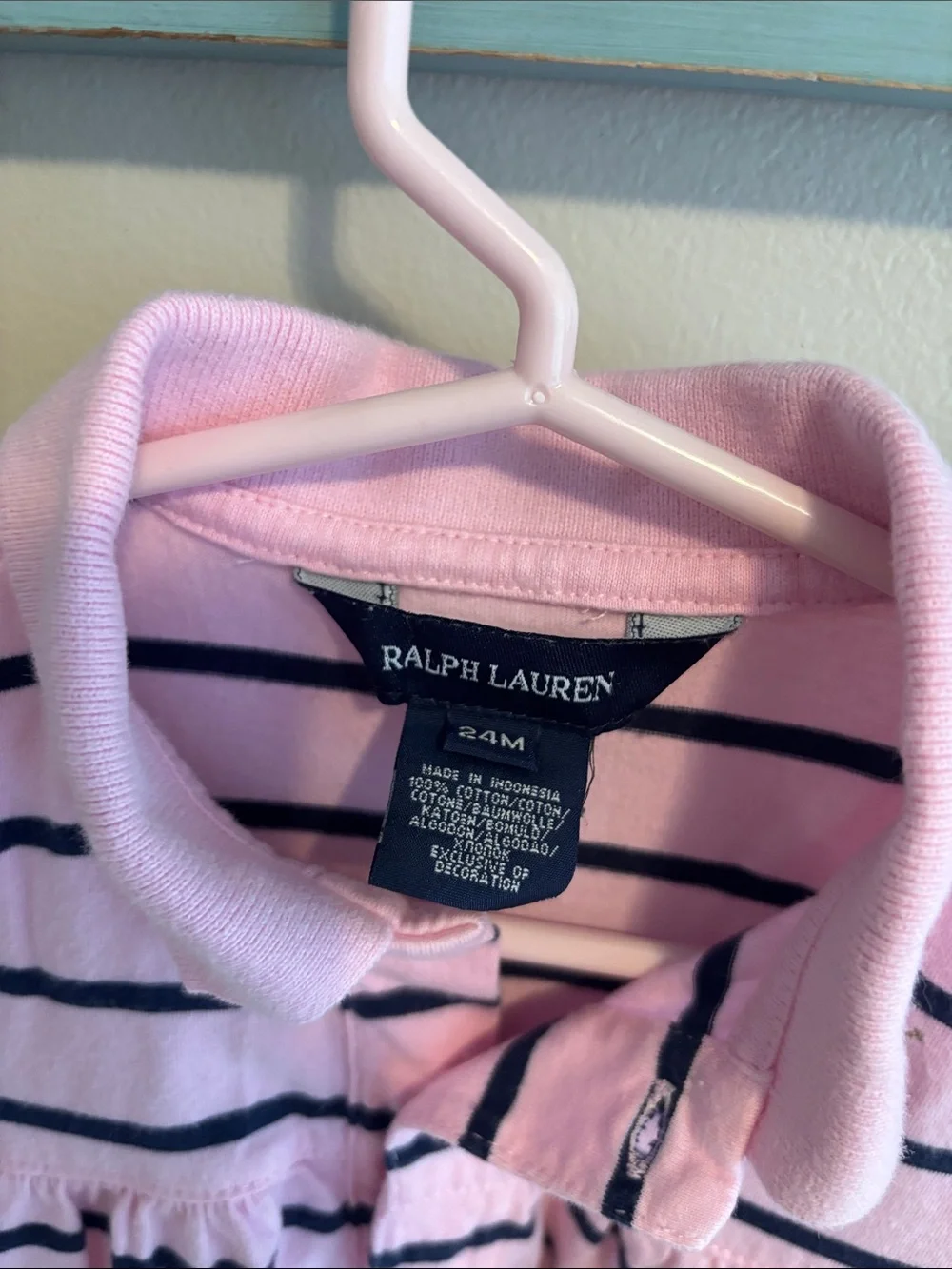 Polo Ralph Lauren Baby Girls Pink Navy Striped Knit Polo Dress 24 Months cotton